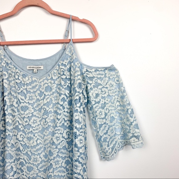 Heart loom Shoulderless Blue Lacey Layered Top - Picture 2 of 10